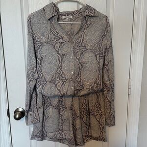 Splendid Paisley Button-Down Shirt in Navy and Cream with Matching Shorts
